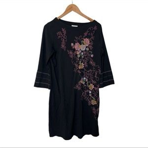 J.Jill black with embroidery long sleeve dress.